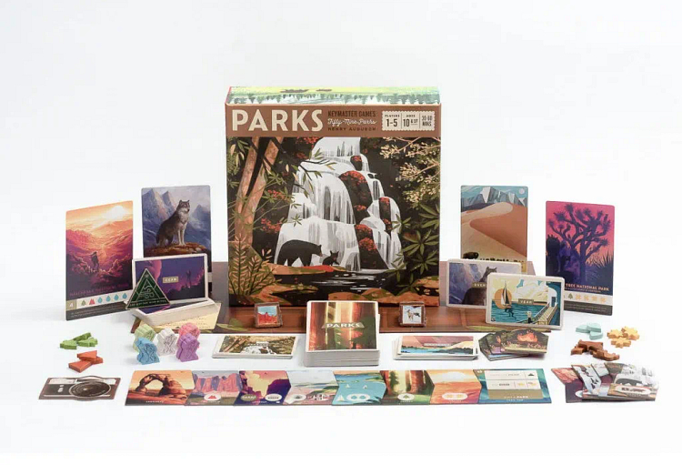 Jeu Parks avec ses cartes de parcs somptueusement illustrées et ses jetons bois Jeu Parks avec ses cartes de parcs somptueusement illustrées et ses jetons bois